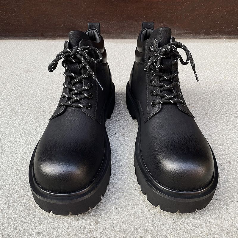 Men's Martin British Style Thick Sole Height Increasing Short Outdoor Hiking Versatile High-Top Genuine Leather Work_vogvips.com