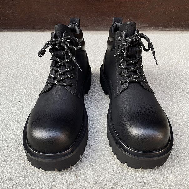 Men's Martin British Style Thick Sole Height Increasing Short Outdoor Hiking Versatile High-Top Genuine Leather Work_vogvips.com