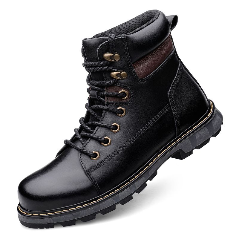 Martin Boots Men's High-top Wind First-layer Tooling Boots Inner Height-increasing Tide Boots Black Leather Boots Men's Shoes_vogvips.com