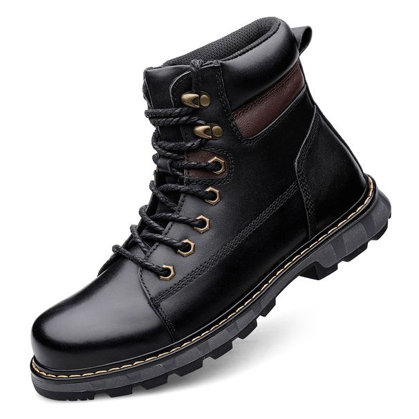 Martin Boots Men's High-top Wind First-layer Tooling Boots Inner Height-increasing Tide Boots Black Leather Boots Men's Shoes_vogvips.com