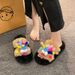 Women's Winter New Slippers For Home And Outdoor Wear, Korean Style Fashionable Thick-Soled Non-Slip Casual Plush Slide_vogvips.com