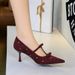 9517-1 Women's High Heels With Bowknot, Elegant And Sexy, Thin Heel, Shallow Mouth, Suede, Pointed Toe, Rhinestone,_vogvips.com