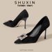 Women's Shoes Autumn New Style Black Stiletto Heels With Rhinestones, Elegant French Pointed Toe Single Shoes_vogvips.com