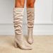 Women's Shoes Chunky Heel High Heeled Boots For Autumn/Winter, Medium Size, Export Import, Pleated, Over The Knee Boots_vogvips.com