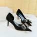 6168-AH3 Banquet Nightclub Slim Side Hollow Women's Shallow Mouth Pointed Rhinestone Bow High Heel Single Shoes_vogvips.com