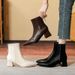 Chunky Heel Short Boots French Style Elegant High Heel Slim 2025 New Boots Brown Pointed Toe Ankle Boots Spring Autumn Single Boot_vogvips.com