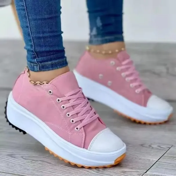 New Casual Single For Women 2024 Autumn Summer Round Head Canvas Solid Color Low Top Large Size Women's Shoes_vogvips.com