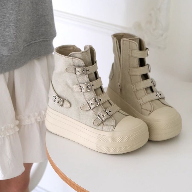 Women's Canvas Elevated New Style Thickened Sole Casual Versatile Round Toe Pumps_vogvips.com