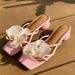 Women's Floral Square Toe Slides - Women's Chunky Heel Open Toe Sandals For Vacation_vogvips.com