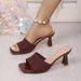 Women's Large Size High-heeled Sandals For Foreign Trade, 2026 New Model, Solid Color Fly-knit Slip-on Sandals,_vogvips.com