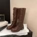 Grape Mom Autumn Winter New Motorcycle Miu Fashionable Belt Buckle Retro Chunky Heel Mid-Calf Riding Boots For Women_vogvips.com
