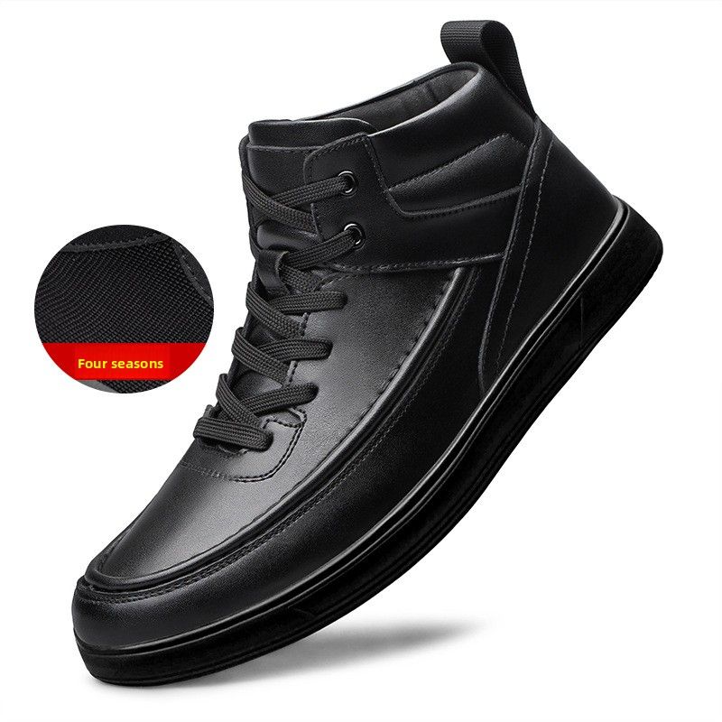 Medium Top Leather Shoes Men's Velvet Warm Cotton Shoes Tooling Boots Men's Thick-soled Wear-resistant Work Leather Boots_vogvips.com