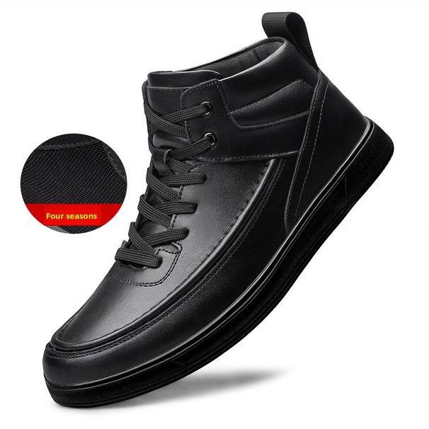 Medium Top Leather Shoes Men's Velvet Warm Cotton Shoes Tooling Boots Men's Thick-soled Wear-resistant Work Leather Boots_vogvips.com