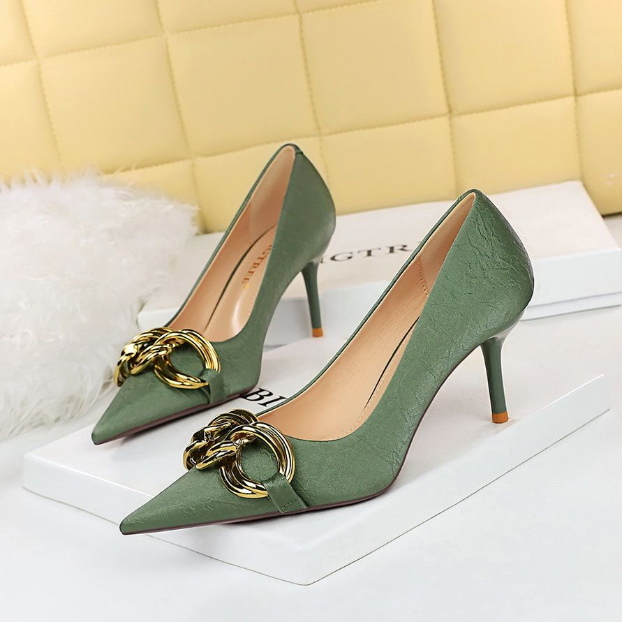 Elegant Pointed-Toe High Heel Pumps With Metallic Buckle - Ultra Slim Stiletto Heels For Women, Perfect For Parties & Evening Events_vogvips.com