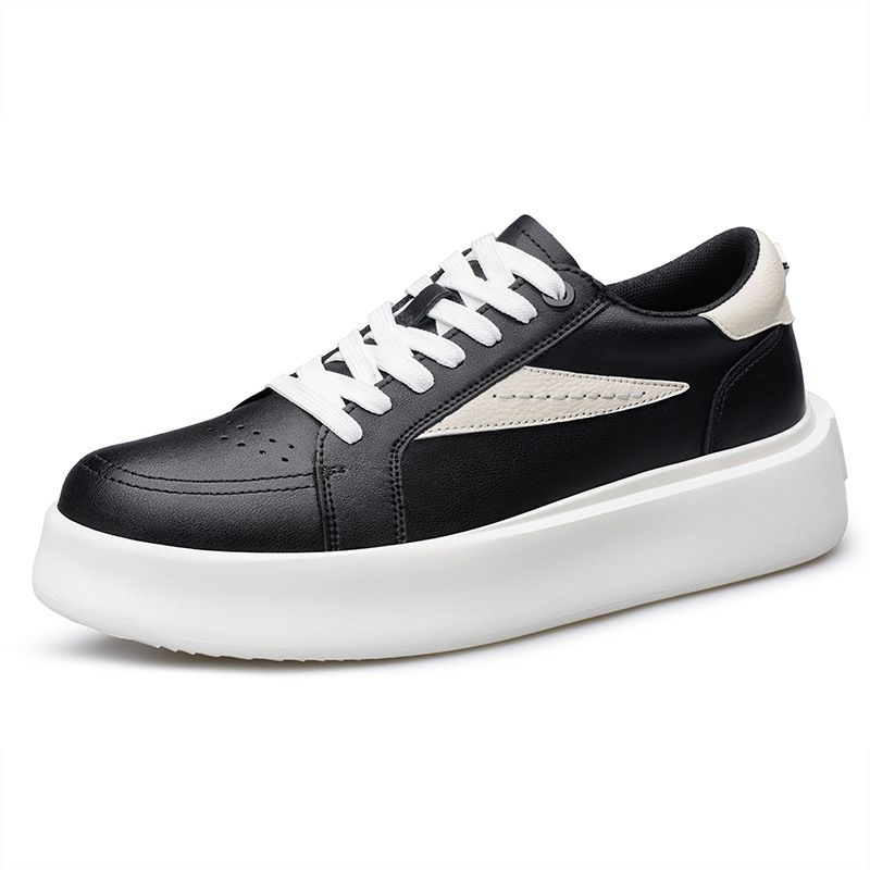 heightened Thickened Sole Leather Surface Inverted Triangle Low-top Men's Shoes Dark Wind Board Shoes High Street Sports Break_vogvips.com