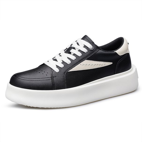 heightened Thickened Sole Leather Surface Inverted Triangle Low-top Men's Shoes Dark Wind Board Shoes High Street Sports Break_vogvips.com