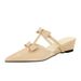 599-26 French Style Wedge Pointed Toe Sandals Versatile Bow Mid-High Heels Height Increasing Closed-Toe Mules For Women_vogvips.com