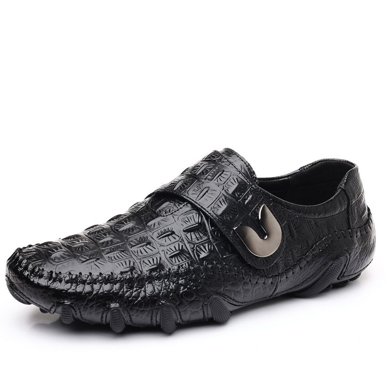Euro Step Plus Size 2025 New Genuine Cowhide Crocodile Pattern Loafers Men's High-end Leather Shoes_vogvips.com