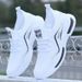 Summer New Men's Sporty Casual Breathable White Sneakers Flyknit Hollow out Synthetic Leather Lightweight Shoes_vogvips.com