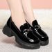 Soft Thick Sole Loafers Work Women Spring Autumn New Chunky Heel Single British Style Small Leather Shoes Slip-On_vogvips.com