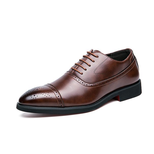 Men's Classic Brogue Oxford Shoes - Pointed Toe Business Formal Loafers With Perforated Detailing For Wedding & Office Wear_vogvips.com