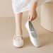 French Bow Mary Jane Shoes Women's Flat Bottom One Word With Light Mouth Single Shoes With Skirt_vogvips.com