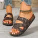 New Summer Boken Thick Soled Men's And Women's Trendy One Line Drag Non Slip Double Button Casual Beach Shoes_vogvips.com