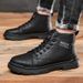 European Warm Series British Style Korean Version Mid-Top Work Leather Winter Fleece-Lined Martin Boots Men's High-Top Trendy Warm Cotton_vogvips.com