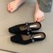 Sheepskin Version Temperament Half Slippers For Women With Rhinestones, One Strap Versatile Square Toe Low Heeled Single Shoes_vogvips.com