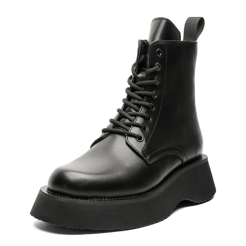 American Thick-soled Heightening Tooling Boots Fleece Short Boots Retro Locomotive Style Martin Boots_vogvips.com