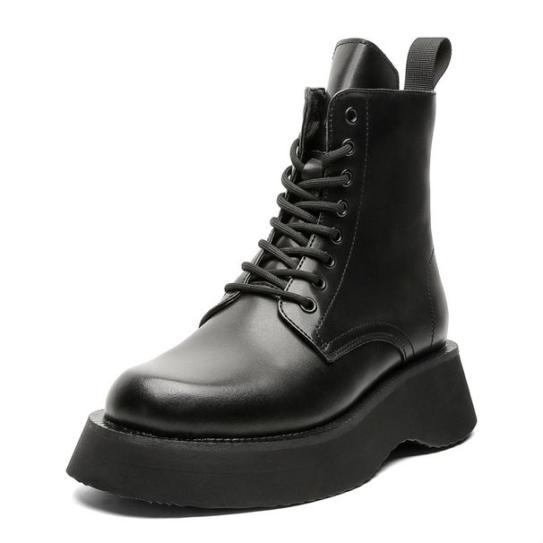 American Thick-soled Heightening Tooling Boots Fleece Short Boots Retro Locomotive Style Martin Boots_vogvips.com