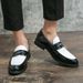 Summer Men's Low-Cut Office Formal Leather Shoes Size 46 Black And White Color Block Slip-On Loafers_vogvips.com