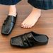 Slip-On Soft Wrinkled Ballet Unisex Mules Square Toe Flat Shoes Commuting Outdoor Wear_vogvips.com