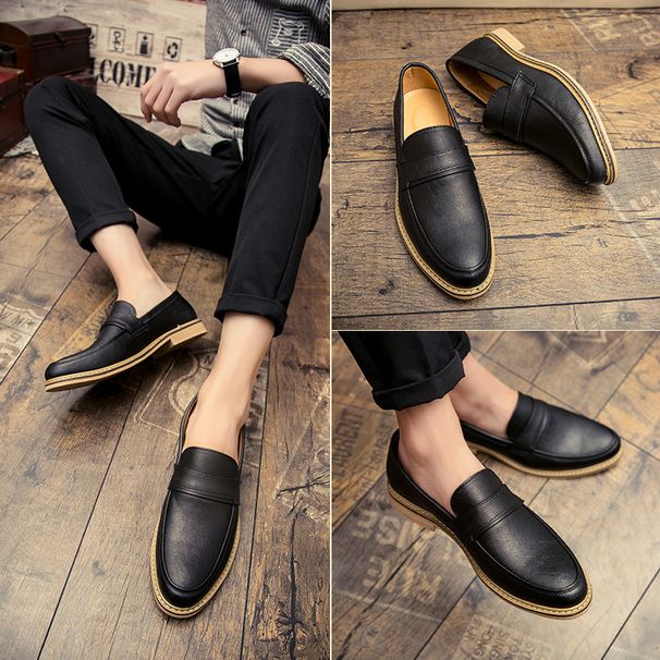 Euro Step Large Size British Style Brogue Leather Casual Slip-On Loafers Moccasins Men's Business Shoes_vogvips.com