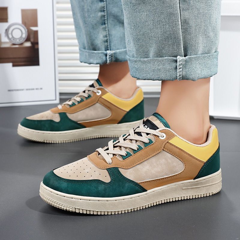 Mens Color Block Sneakers Suede And Leather Upper Casual Skate Shoes_vogvips.com