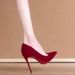 Women's Shoes Red High Heels, Versatile, Slim Fit, Sexy, Suede, Red Sole, Wedding Shoes, Elegant Pointed Toe Single Shoes_vogvips.com