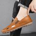 Men's Summer Loafers Breathable Hollow Slip-On Soft Sole Lightweight Driving Shoes Large Size Men's Leather Shoes_vogvips.com