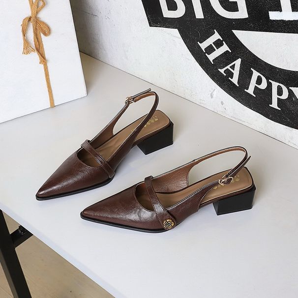 Brown Camellia Single With Thick Low Heel Rear Empty Back Strap Women S Shoes_vogvips.com