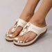 Large Size Summer New Fashionable Wedge Heel Clip Toe Flip Flops For Women, Thick Soled Slippers_vogvips.com