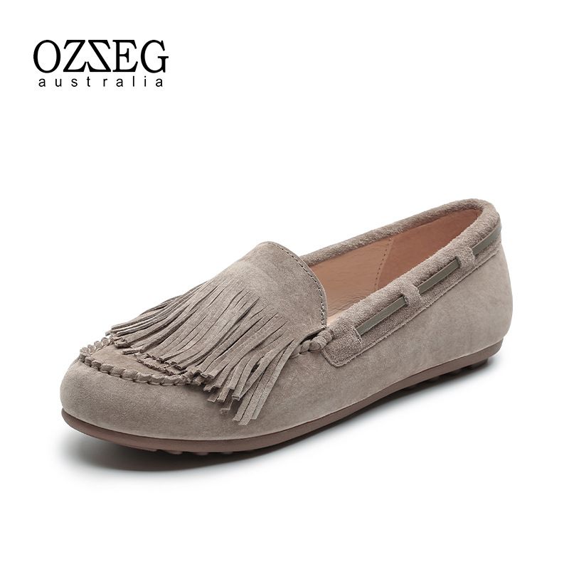 OZZEG Genuine Leather Spring Shallow Mouth Tassel Maternity Single Flat Bottomed Women's Boat Shoes 2FC07_vogvips.com