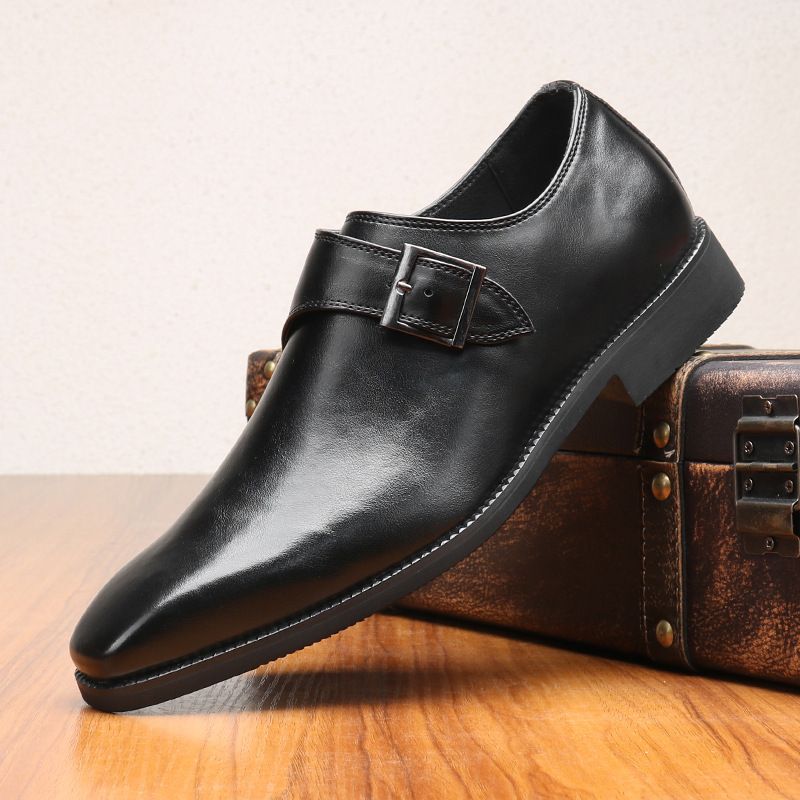 Men's Monk Business Square Formal Casual Shoes Low-top Polished Leather Buckle Slip-on Large Size Flat Toe_vogvips.com