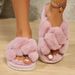 Fashion Cross Strap Fluffy Slippers Women Winter Home Open Toed Plush Fur Slippers Woman Flat Heel Keep Warm Cotton Slid_vogvips.com