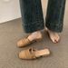 Breathable Woven Closed-Toe Half Slippers For Women, Summer Outdoor Wear, Comfortable Flat Slip-On Lazy Sandals_vogvips.com