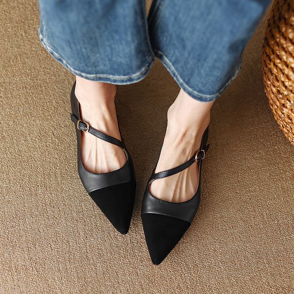 Vintage Brown Pointed Toe Flats For Women - Soft Leather Slip-On Shoes With Ankle Strap, French-Inspired Low Heel Loafers_vogvips.com