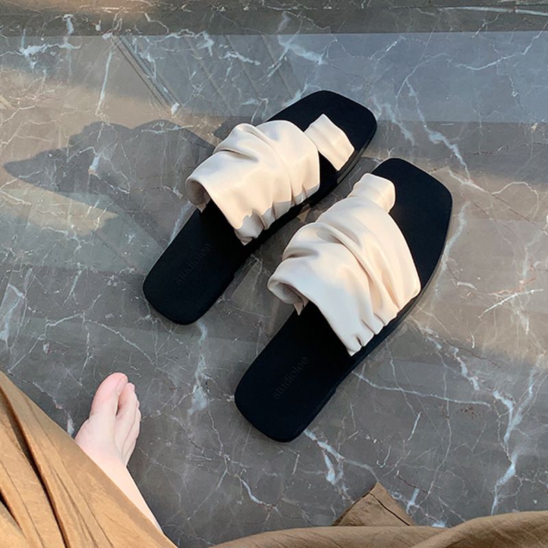 Women's Shoes Niche Design Slippers For Women To Wear As Outerwear Summer Pleated Pile Beach Flat Toe Sandals_vogvips.com