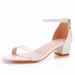 Women’s Shoes 7cm thick heel shallow mouth one strap sandals round head square root thick heel sandals white bridal wedding sandals women_vogvips.com