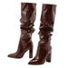 Women's Summer Large Size High Heel Boots Patent Leather Natural Wrinkled Pointed Toe Thick Heel Cowboy Shoes_vogvips.com