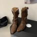 Chunky Heel French Retro Pointed Toe Western Cowboy Ankle Boots For Women, New Model 2026_vogvips.com
