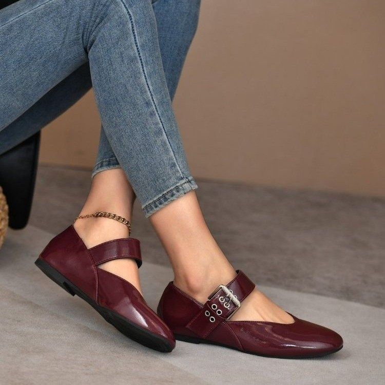 Leopard Print Flat Slip-On Shoes For Women Casual Shallow Mouth Belt Buckle Design Plus Size Spring New Style In Stock_vogvips.com