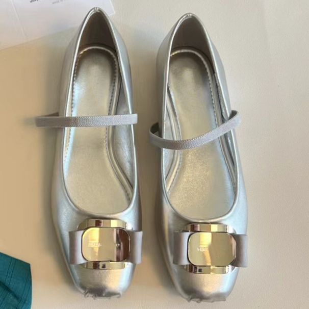 Gaoding Ballet Square Toe Spring Silver Sheepskin Single Shallow Mouth Mary Jane Shoes Women 2025 New Model_vogvips.com